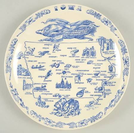 State Map Plate Iowa-Blue - No Box-Iowa Motif 1-Blue