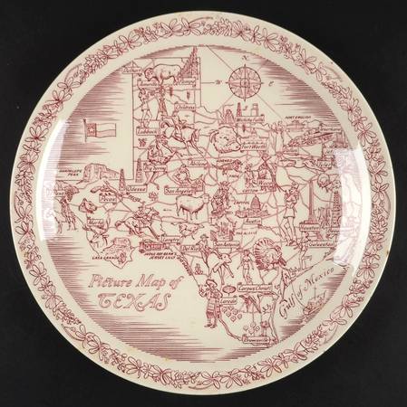 State Map Plate Texas-Red - No Box-Texas Motif 1