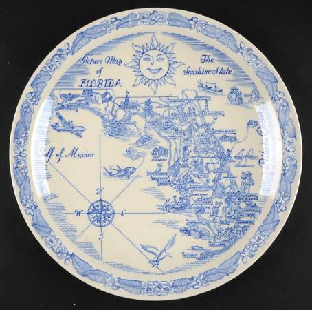 State Map Plate Florida - No Box-Florida Motif 1-Blue