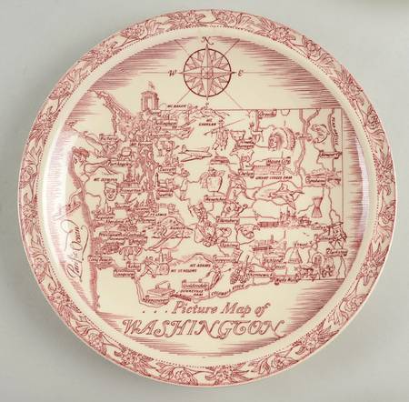 State Map Plate Washington - No Box-Washington Motif 1-Red