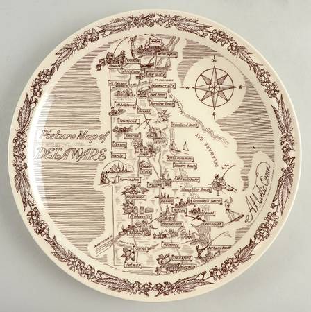 State Map Plate Delaware - No Box-Delaware Motif 1 Brown