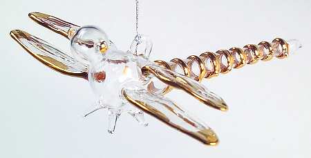 Vietri Crystal Christmas Ornament Dragonfly, Clear W/Gold - Boxed
