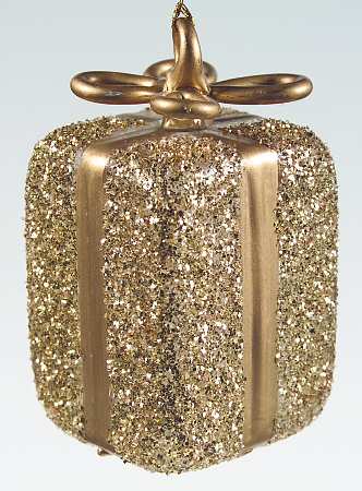 Vietri Crystal Christmas Ornament Gold Glitter Present - No Box