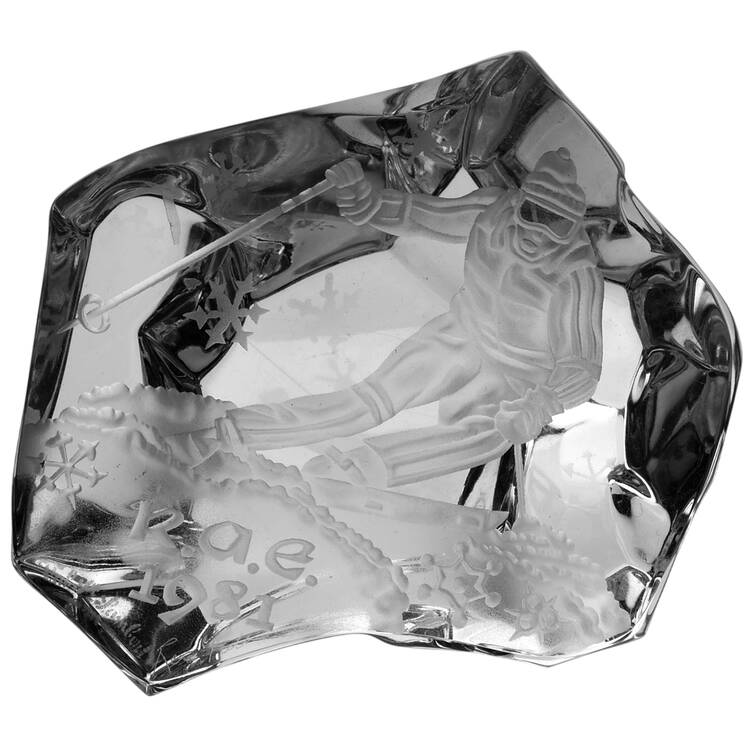 Val St Lambert Paperweight Rock-Ski Engraving - No Box
