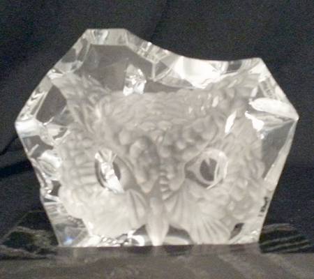 Val St Lambert Paperweight Rock-Owl - Boxed