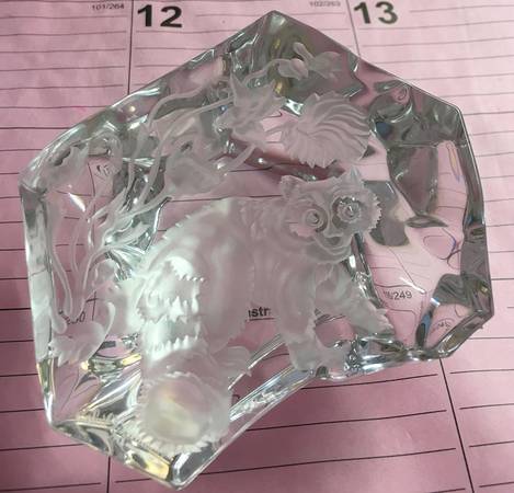 Val St Lambert Paperweight Rock.Raccoon - Boxed