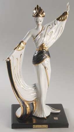 Vittorio Sabadin Capodimonte Figurines Art Deco Woman-Black/Gold Headdress - Boxed