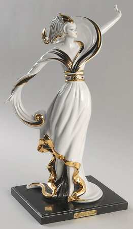 Vittorio Sabadin Capodimonte Figurines Art Deco Woman-Black And Gold - Boxed