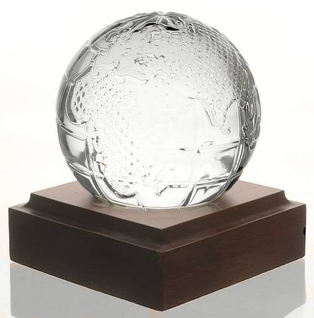 Waterford Crystal Paperweight Globe With Wooden Base - Boxed