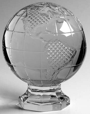 Waterford Crystal Paperweight World Globe With Attached Crystal Base - Boxed