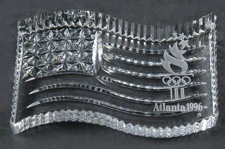 Waterford Crystal Paperweight American Flag-Atlanta 1996 Olympics - Boxed