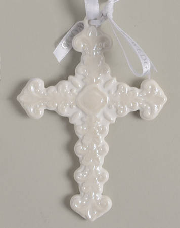 Wedgwood Christmas Ornament White Opalescent Cross - Boxed
