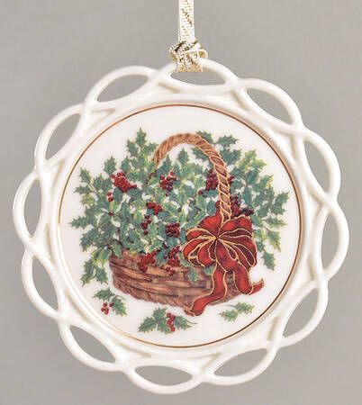 Wedgwood Christmas Ornament Holly Basket Ornament - With Box