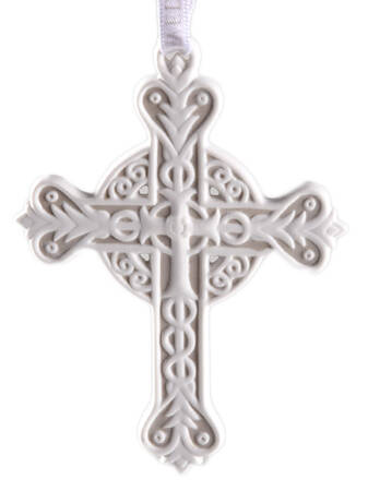 Wedgwood Christmas Ornament Figural Cross - Tan - Boxed