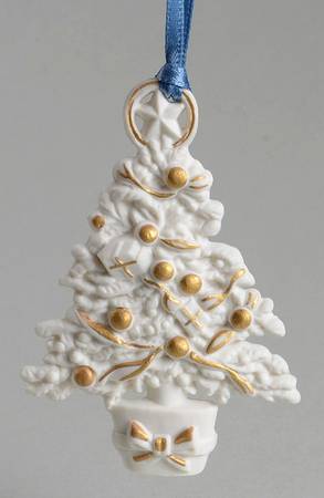 Wedgwood Christmas Ornament White Jasper Christmas Tree-Gold - Boxed