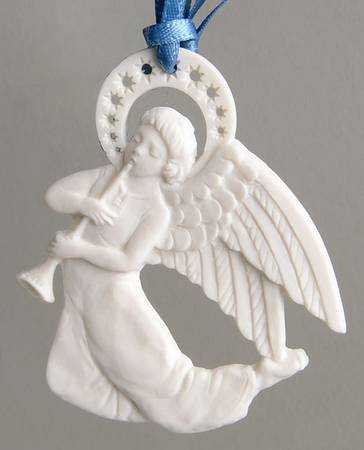 Wedgwood Christmas Ornament Angel With Horn - White Jasper - Boxed