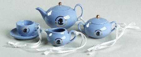 Wedgwood Christmas Ornament Cameo Teaset Blue-Set Of 4 - Boxed