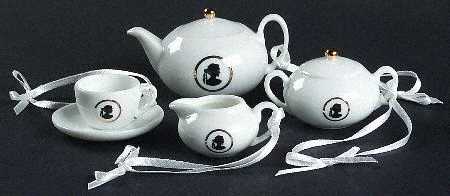 Wedgwood Christmas Ornament Cameo Teaset White-Set Of 4 - No Box