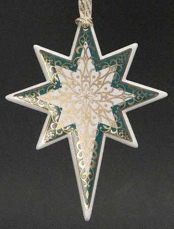 Wedgwood Christmas Ornament Baroque Star-Spruce Green With Gold - Boxed