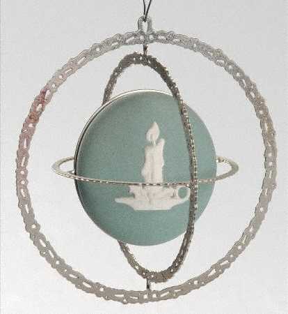Wedgwood Christmas Ornament Sphere-Cream Color On Teal - No Box
