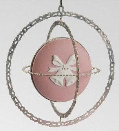 Wedgwood Christmas Ornament Sphere-Cream Color On Pink - Boxed