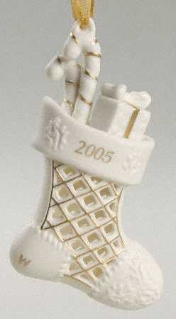 Wedgwood Christmas Ornament Stocking-White With Candy Cane And Gift - Boxed