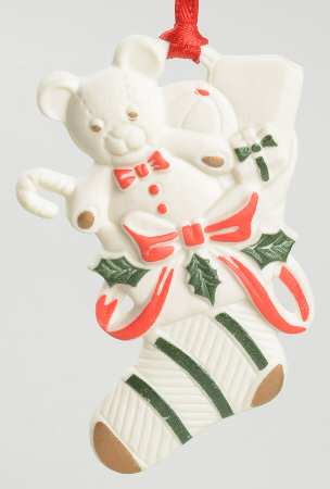 Wedgwood Christmas Ornament Stocking-Multicolor-Teddy Bear - Boxed