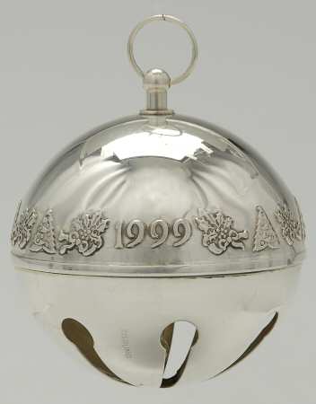 Sleigh Bell-Sterling Ornament 1999 Holly & Trees Bell - Boxed
