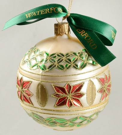 Red, Green on Champagne, White, Gold Poinsettia Ball - Boxed