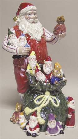 Holiday Heirloom Cookie Jars Santa Claus Green Bag-Musical - Boxed