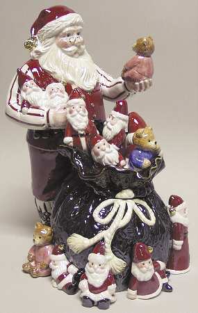 Holiday Heirloom Cookie Jars Santa Claus Blue Bag-Musical - Boxed