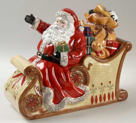 Holiday Heirloom Cookie Jars Here Comes Santa Biscuit Jar - No Box
