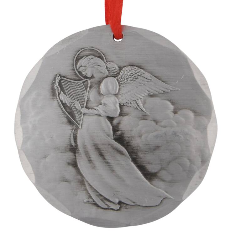 Annual Aluminum Ornament Angel With Harp - Date On Back - Boxed