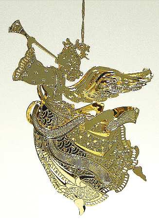 Etched Goldplated Ornaments Angel With Horn-Horn Up - Boxed