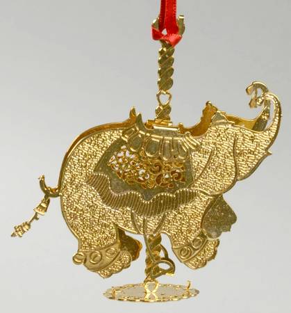 Etched Goldplated Ornaments Carousel Elephant - Boxed