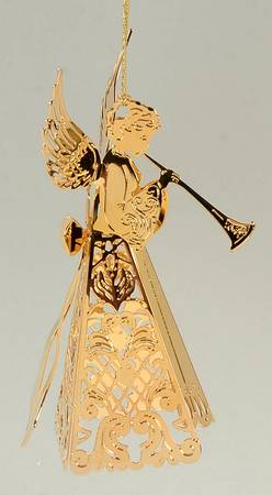 Etched Goldplated Ornaments Angel Playing Horn-Horn Down - Boxed