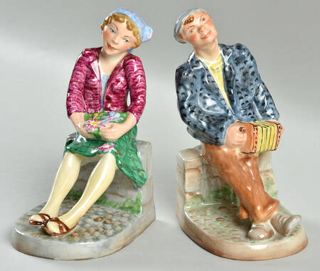 Wedgwood Figurines Bookends:Man&Concertina;Woman & Flowers - No Box