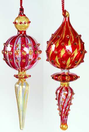 Venetian Collection-Marquis Venetian Red&Gold Striped Spire-Set Of 2 - Boxed