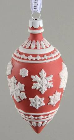 Jasperware Ball Ornaments Snowflake Teardrop - Red - Boxed