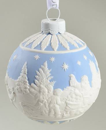 Jasperware Ball Ornaments Visiting Santa - Blue - With Box