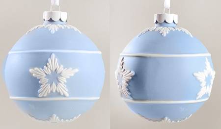 Jasperware Ball Ornaments Blue Ball-White Star - No Box
