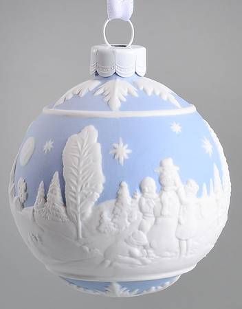Jasperware Ball Ornaments Building A Snowman Blue - Boxed