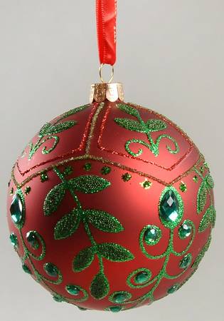 Holiday Heirloom Red, Green, Gold Red Mistletoe Ball - Boxed