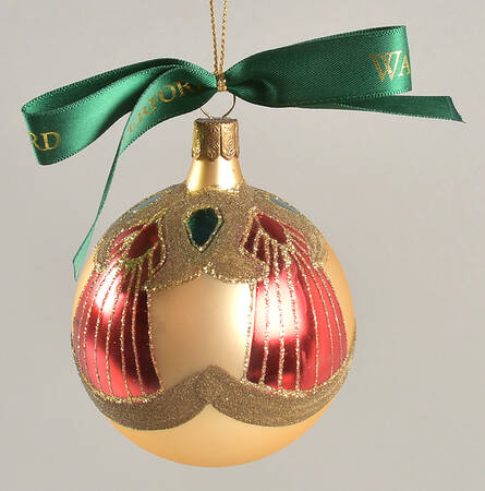 Red, Green on Champagne, White, Gold Peacock Gold Ball-Small - Boxed