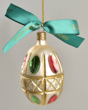 Red, Green on Champagne, White, Gold Colleen Holiday Egg-Small - No Box