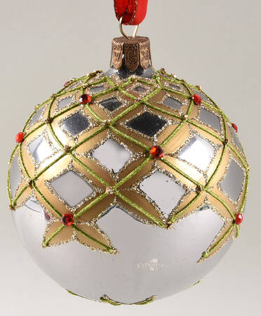Red, Green on Champagne, White, Gold Ball-Gold,Silver,White,Red Crystals - Boxed