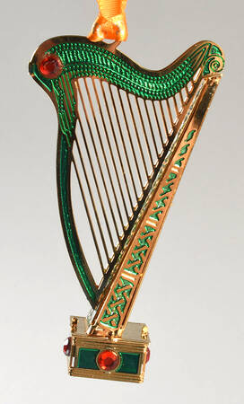 Brass and Enamel Ornaments Irish Harp - Boxed