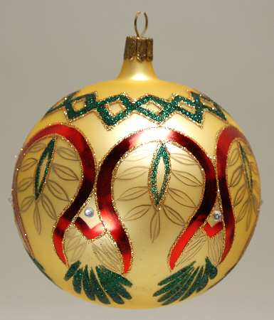 Red, Green on Champagne, White, Gold Victorian Peacock Ball - Boxed