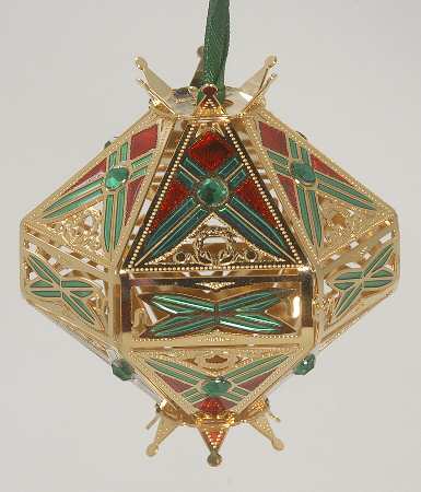 Brass and Enamel Ornaments Renaissance Diamond Top-Red,Green - With Box