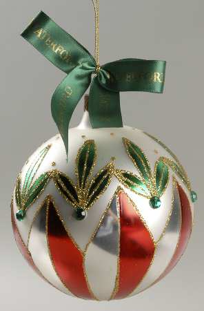 Red, Green on Champagne, White, Gold Christmas Banner Ball - Boxed